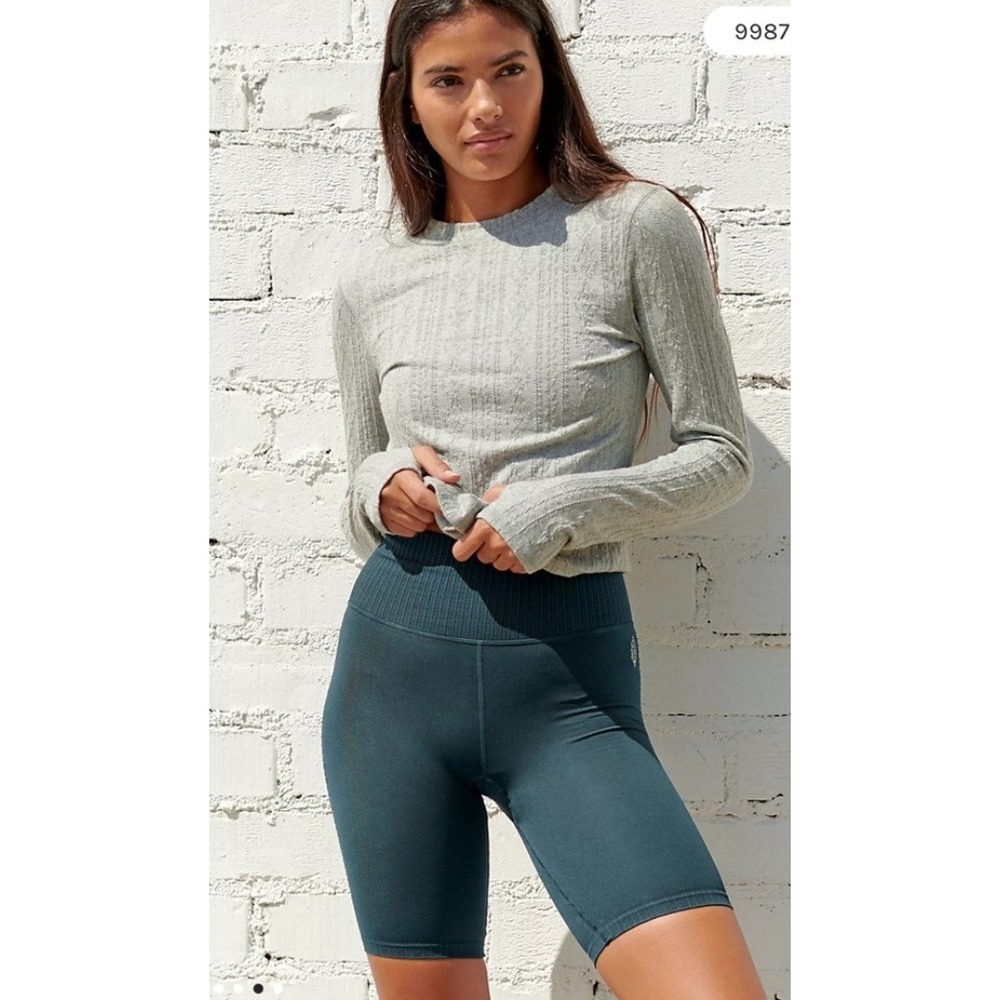 Free People Good Karma Bike Shorts Womens‎ XS/S Teal High Waisted Perforated